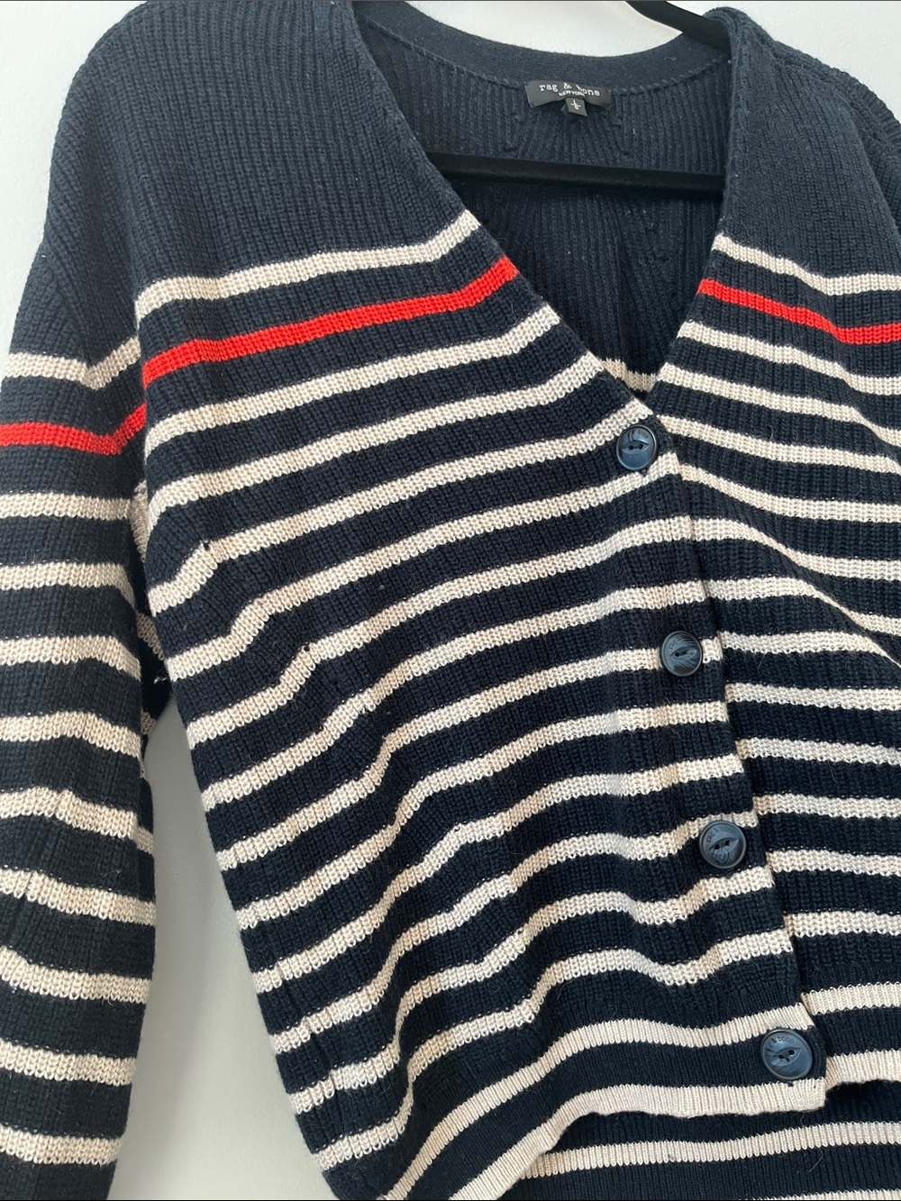 Rag & Bone Ann striped cardigan navy blue white red stripes Americana sweater - Picture 11 of 11